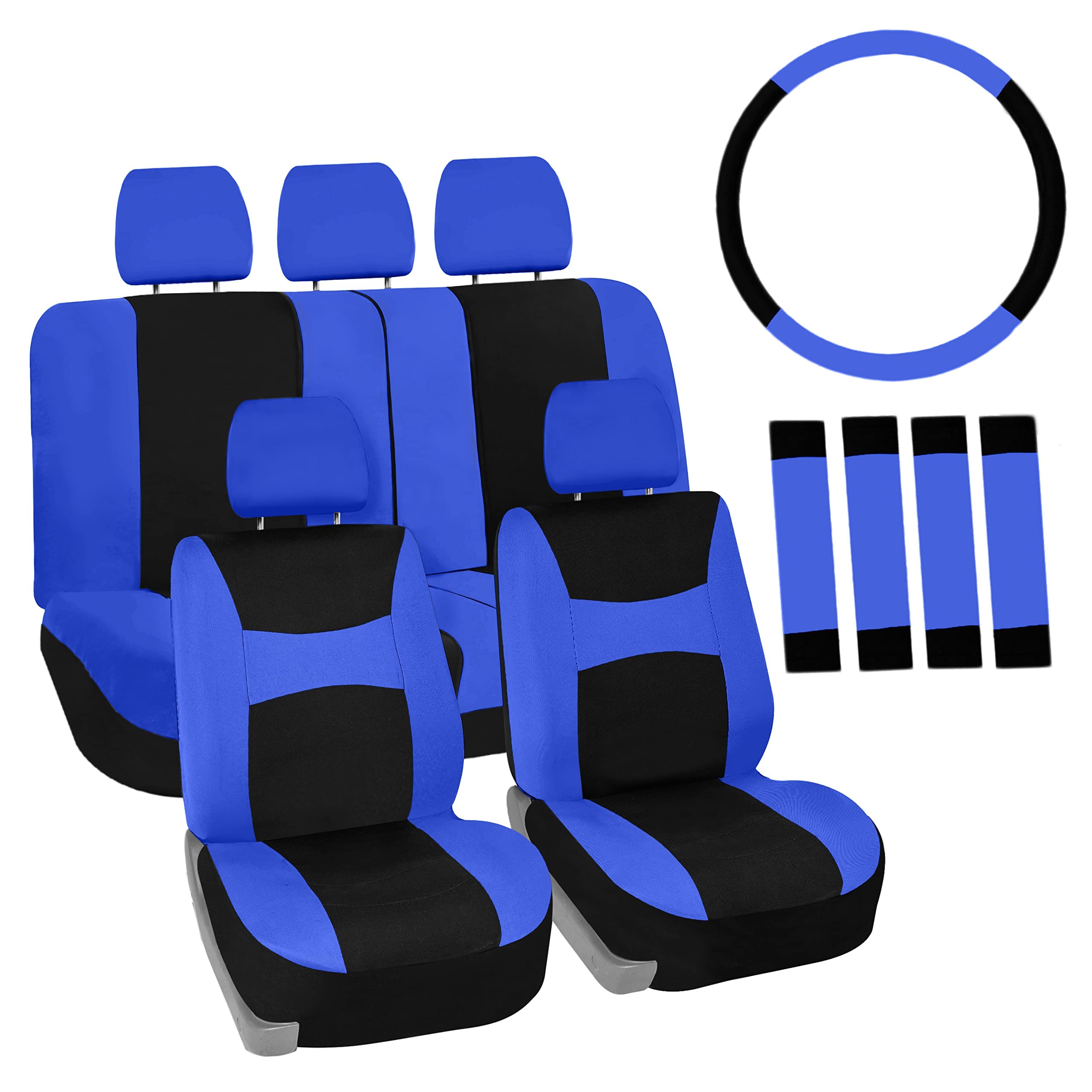 

FH Group Group Car Seat Cover Set with Steering Wheel Cover and Seatbelt Airbag Split Seat Universal Fit for and Trucks Imported from (FH
