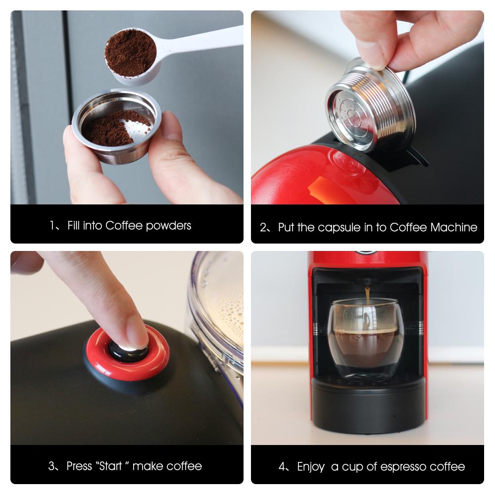 Coffee Filter Cup Stainless Steel Reusable Coffee Machine Coffee Capsule Filter Cup Brush Spoon Kit Fit for LAVAZZA MIO for Home