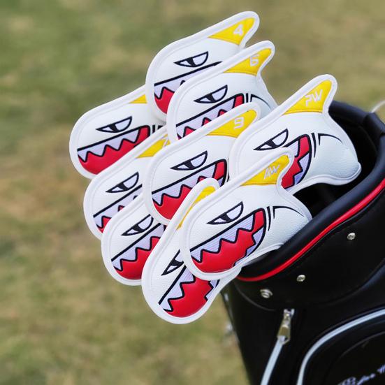 9Pcs Lightweight Waterproof Faux Leather Golf Club Covers Shark Shape Golf Iron Head