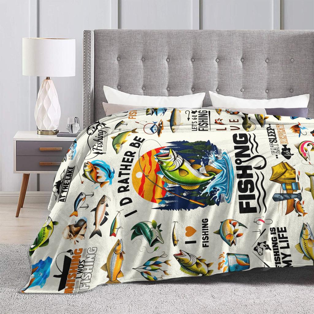 Pesca Pesce Cartone Animato Coperta in Flanella Morbida Biancheria da Letto Coperte per Divano Letto Campeggio Piumone Soffice Copridivano