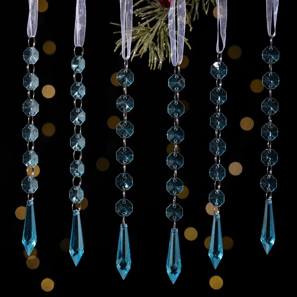 

6pcs/set Sparkling Acrylic Ice Pendants Transparent Christmas Tree Hanging Home Blue E style