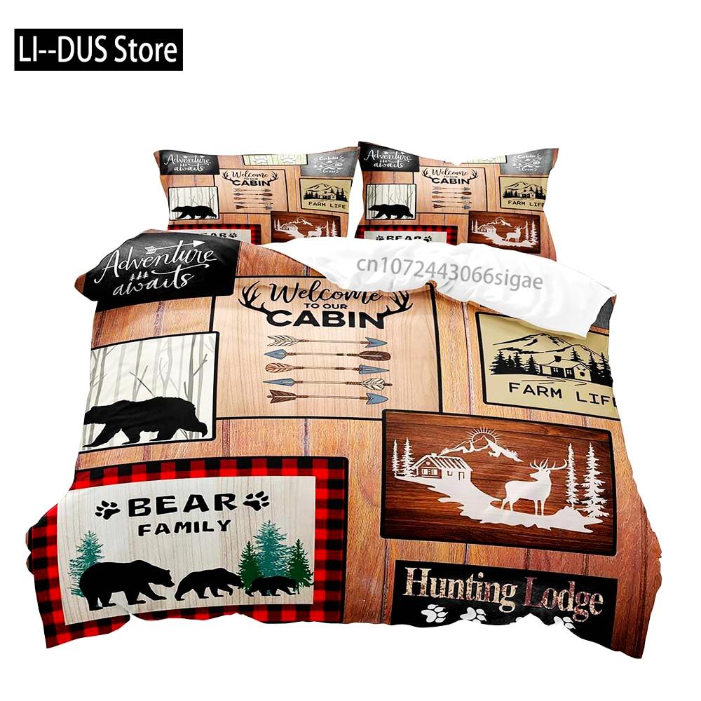 Moose Black Bear Duvet Cover Queen Set Wildlife Deer Bedding Set Rustic Bedroom Decor for Men Boyfriend Teen Boy2 Pillowcases