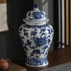 Blue and White Porcelain General Jar Tea Canister Candy Pots Flower and Bird Decorative Ginger Jar Desk Decoration Flower Vase