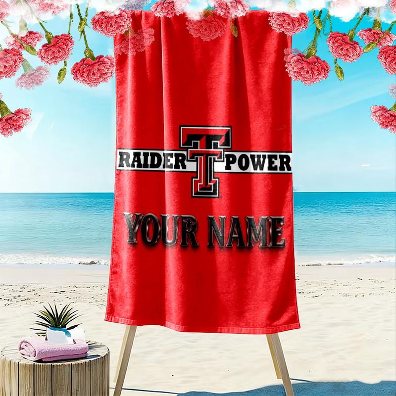 Name Custom Texas Tech Print Beach Towel, Large Soft Quick Dry Towel for Beach Camping Swimming