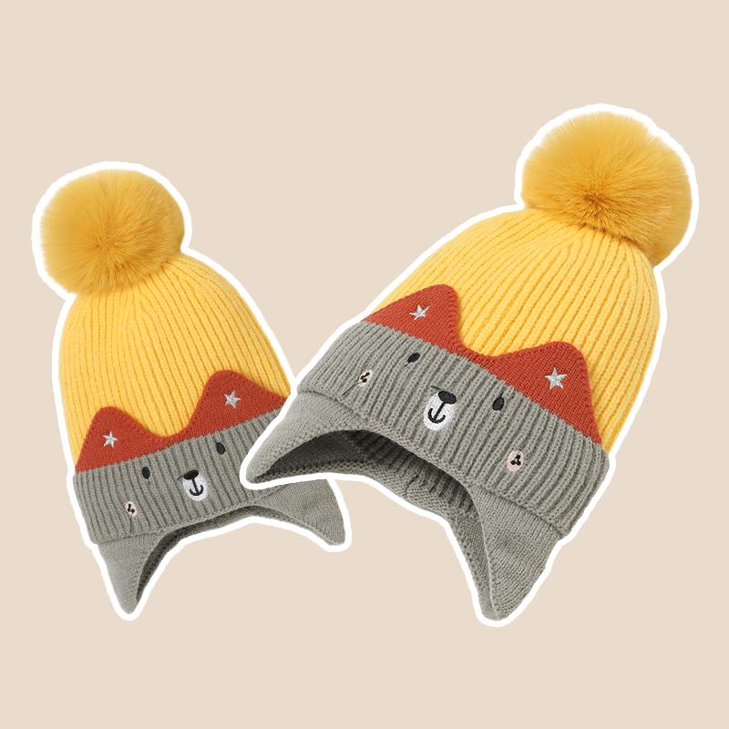 Cute Outdoor Children Winter Beanie Scarf Ear protection Soft Kids Warm Knitted Hats Set