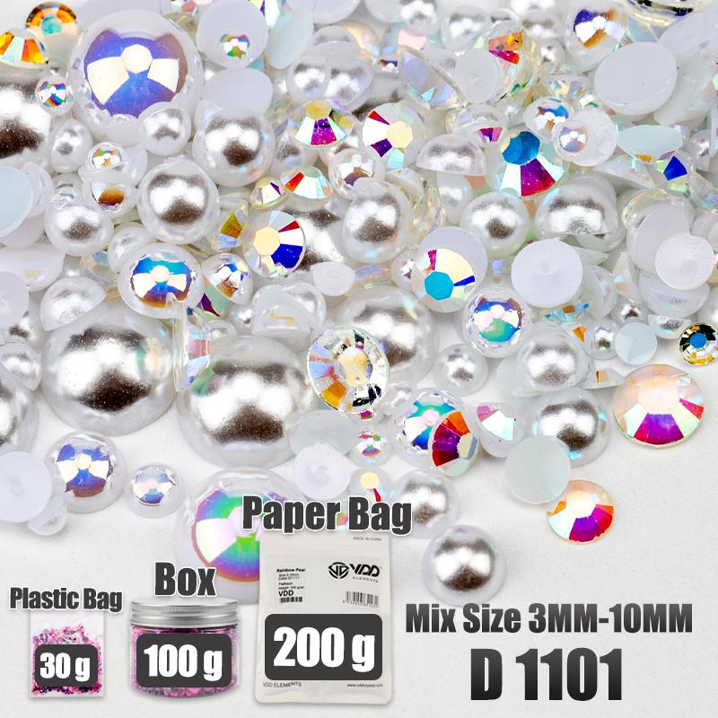 VDD 30/60/100/200g Mix Size ABS Half Round Pearls Flatback Beads Color Resin Rhinestone Crafts Nail Art DIY Decoration