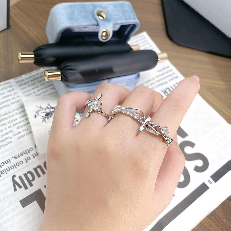 Light Luxury High-End Full Diamond Inlaid Zircon Stacked Wearing Super Flash Super Fairy Row Diamond Opening Ring Niche Design Exquisite Ring