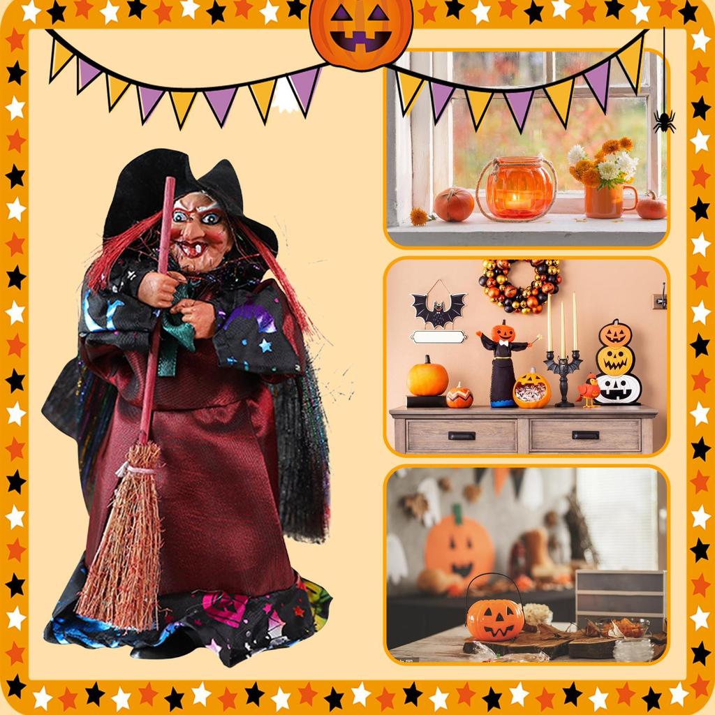 Witch Statue Halloween Witch Decor Spooky Vintage Figure With Broom For Dorm Living Room Party Home Bookshelf Apartment