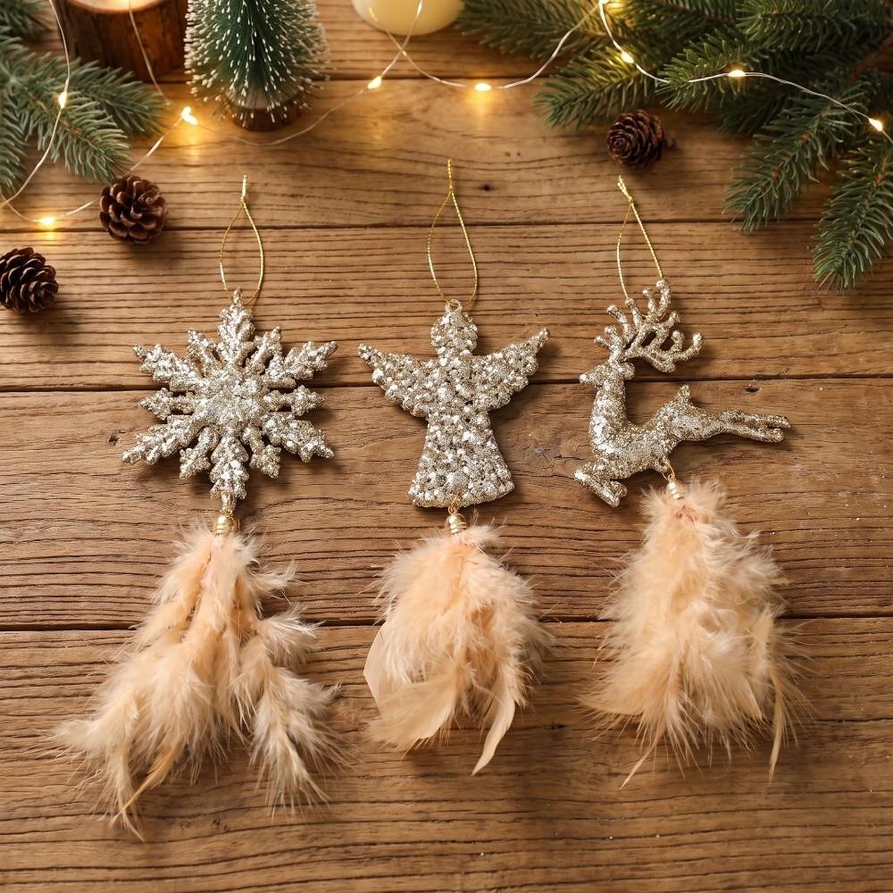 Delicate Christmas Tree Feather Pendant Plastic Christmas Hanging Decoration Window Decor