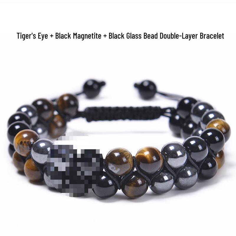Men's Adjustable Braided Yoga Bracelet with Tiger Eye and Agate Stones