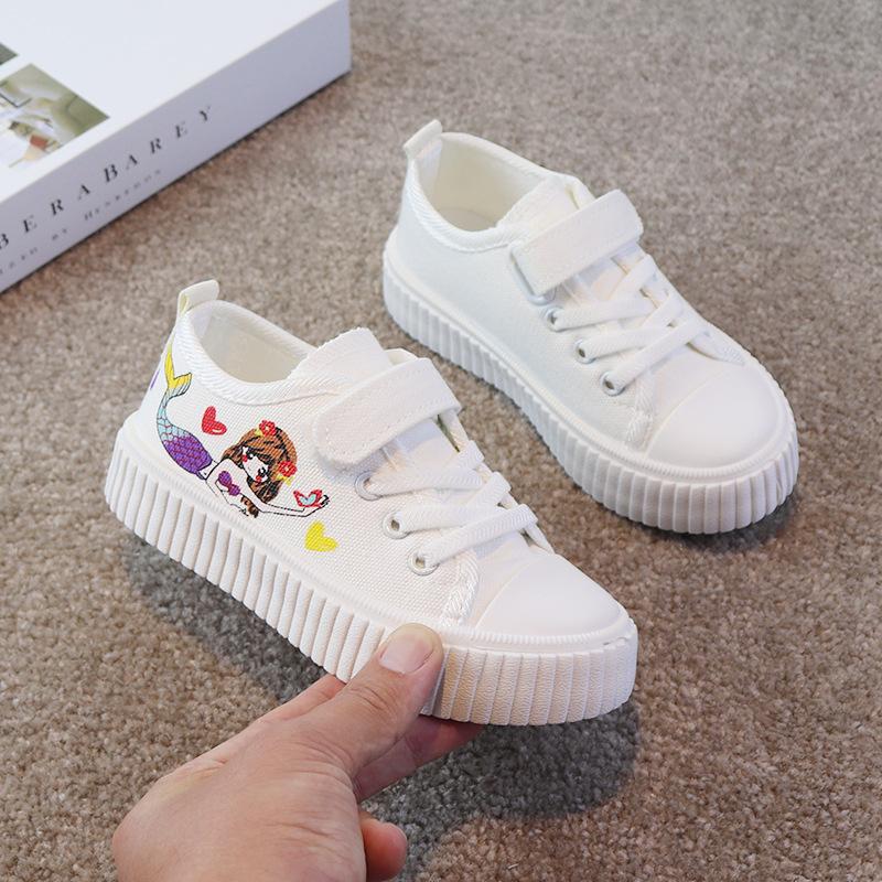 Children Cartoon Mermaid Cute Lovely Fashion Casual Canvas Shoes Low Top Girls Female Sneakers Classic Board Shoes