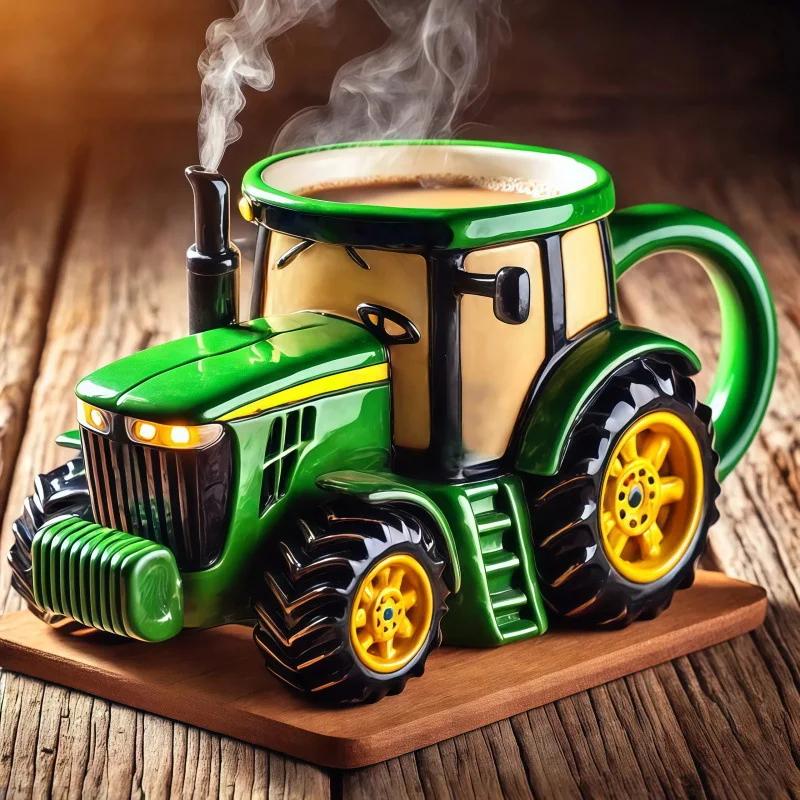 Handcrafted Tractor Coffee Mug 11 Ounces Semi-trailer Shaped Coffee Cup Creative Gift for Farm and Truck Lovers Driver