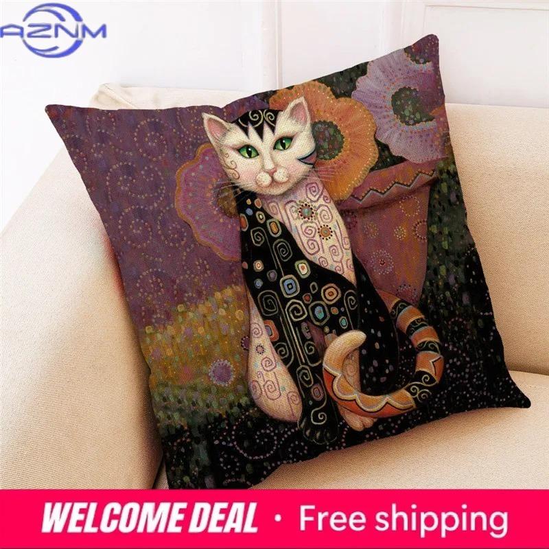 Nordic style peacock cat puppy oil painting print pillowcase x cm living room sofa cushion cover bedroom home decoration