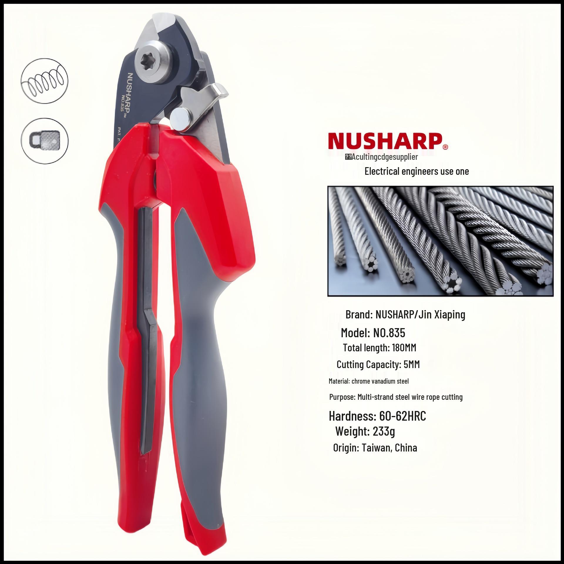 

NUSHARP 8-Inch Gold Sharp Cable Cutter NO.835 - Japan Eagle Beak Wire Rope Scissors
