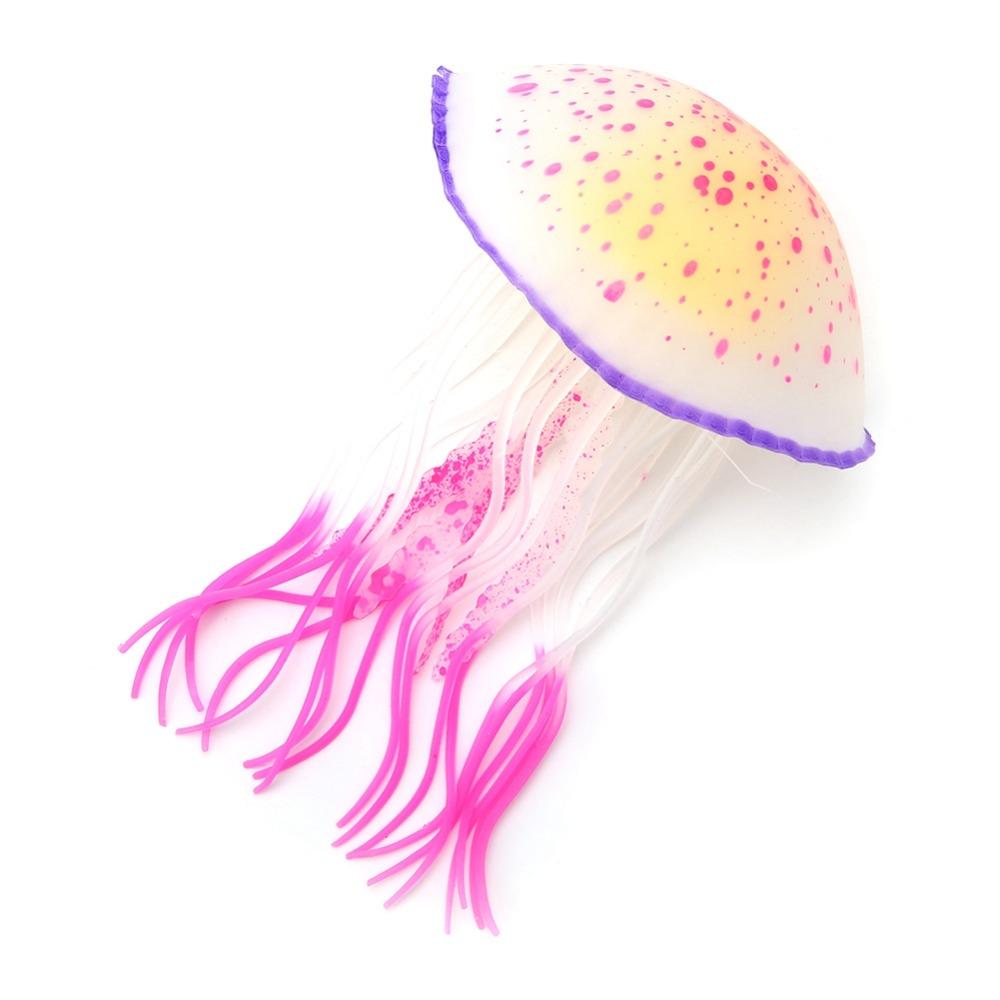 Silicone Aquarium Jellyfish Decoration Fluorescent Effect Glowing Artificial Jellyfish Soft Texture Suction Cup