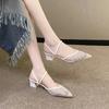 2026 New Sandals for Women Large Size Mid Heels Mesh Breathable Slippers Sexy Pointed Toe Versatile Outwear Solid Color Shoes