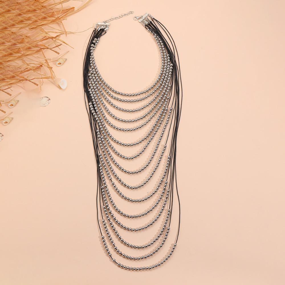 Boho Beaded Waterfall Necklace Layered Multilayer Imitation Pearl Necklace  Wedding Jewelry