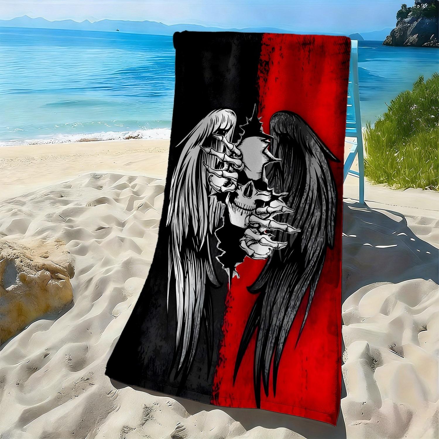

Dark style skeleton angel pattern polyester microfiber beach towel is highly absorbent, suitable for swimming and beach outings W40*H60(CM)