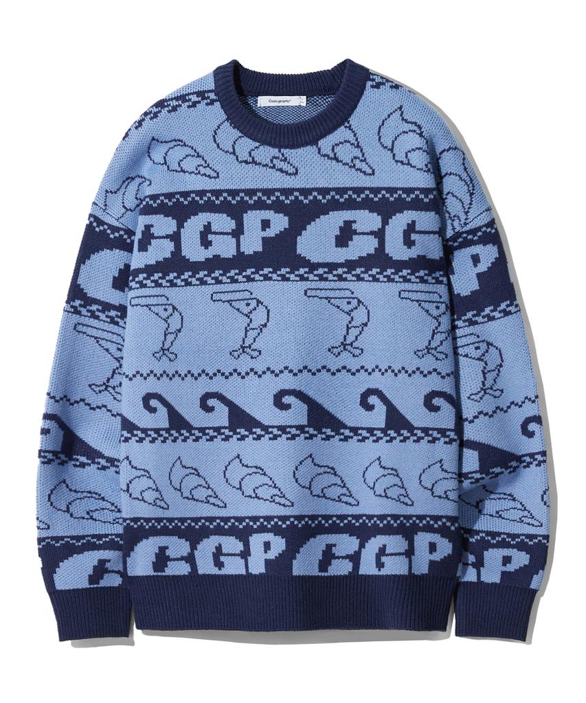 CGP (Kvinnor) Marin Jacquard Oversized Stickad_Blå