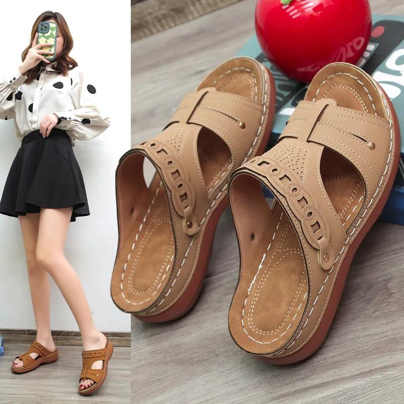 Fashion Summer Fashion Outwear New Low Slope Heel Slippers Large Size Casual Lightweight Breathable Women's Orthopaedics Shoes