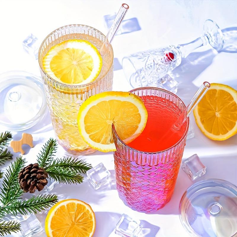 24OZ Creative Fish Scale Glass Straw Cup With Lid Transparent Glasses Mug Iced Coffee Cup For Juice Milk Tea Water Cup Drinkware