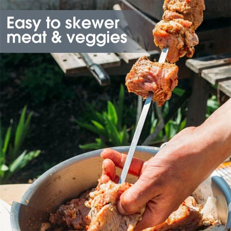 hot! 20pcs Reusable Barbecue Skewers Stainless Steel Bbq Camping Forks Kitchen Accessories Tools