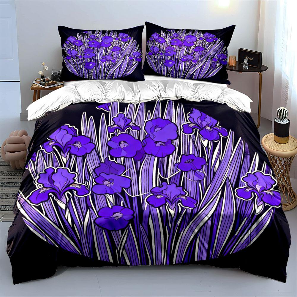 Purple Floral Three-Piece Set Soft Comfortable Duvet Cover Bedding Set Included 1*Duvet Cover & 2*Pillowcases, Gift