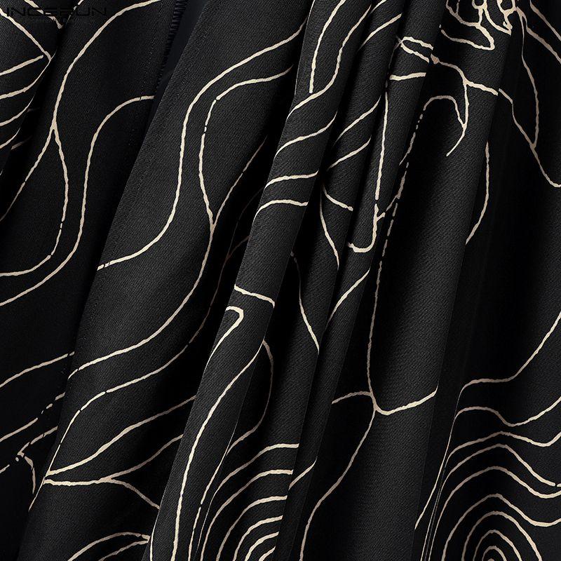 INCERUN Men Elastic Waist Print Ruffled Splits Bohemia Holiday Irregular Long Skirts