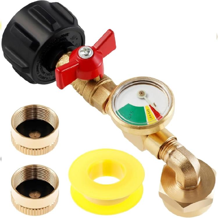 

Small Propanes Adapter With Quick Connecting System Metal Propanes Fitting with Pressure Gauge Great for Camping Grills 1