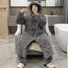 Übergröße, langer Bademantel mit Kapuze, Nachtwäsche, baumwollgepolstertes Flanell-Paar-Pyjama-Set, lockere Winter-Homewear, verdickte warme Nachtwäsche
