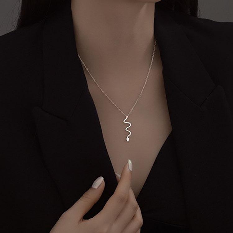 S925 Sterling Silver Necklace with Diamond Snake Pendant - Fashionable, Versatile & Elegant Collarbone Chain for Women