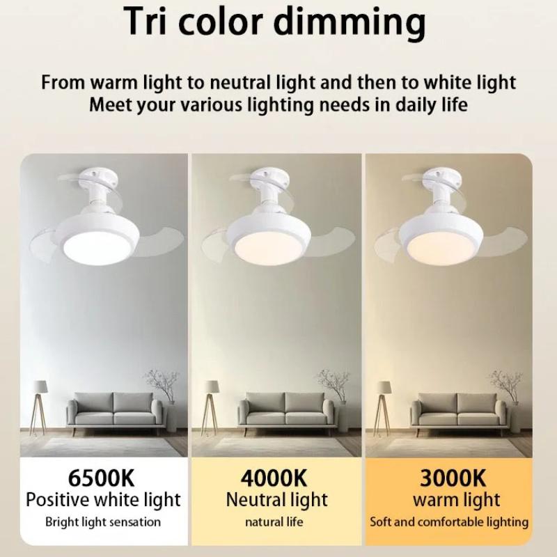 42cm 33w Retractable Ceiling Fan Light Socket Fan Light with Remote Control 3 Speed Settings Dimmable 3000-6500k Light for Room