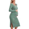 Vestito Premaman Manica Lunga Laterale Lavorazione a Maglia Larga Costine Premaman Aderente Autunno Inverno Vestito