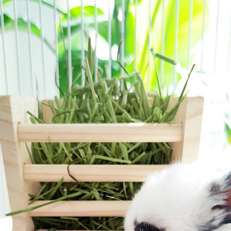 2in1 Wood Feeder Feeding Rack for Rabbit Small Animal Hamster Food Container Cage Feeding Accessories Pet Essential