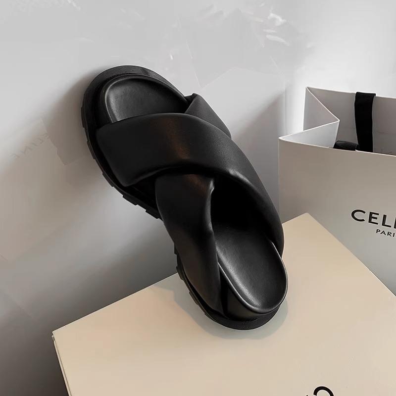 Modă 2024 Modă Papuci de damă cu talpă groasă Vară Exterior Curea încrucișată Sandale de plajă Papuci Sandale cu platformă anti-alunecare cu înălțime