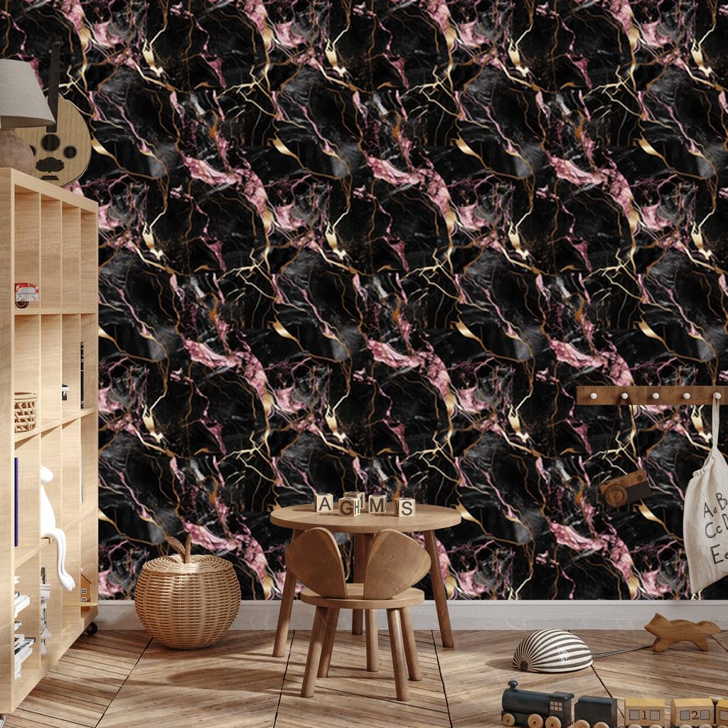Marble Wallpaper Black, Brown, Burgundy and Rust for Living Room and Bedroom 50x1000