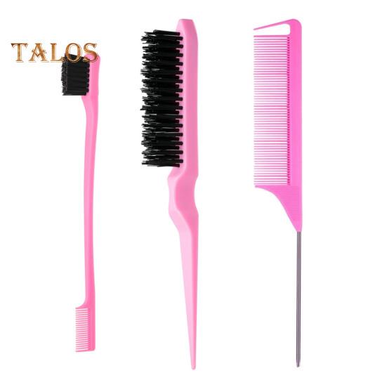 3Pcs/Set Hair Styling Comb Kit with Double-side Edge Control Teasing Bristle Brush Rat Tail Women Comb Back Brushing Combing Braiding Slicking