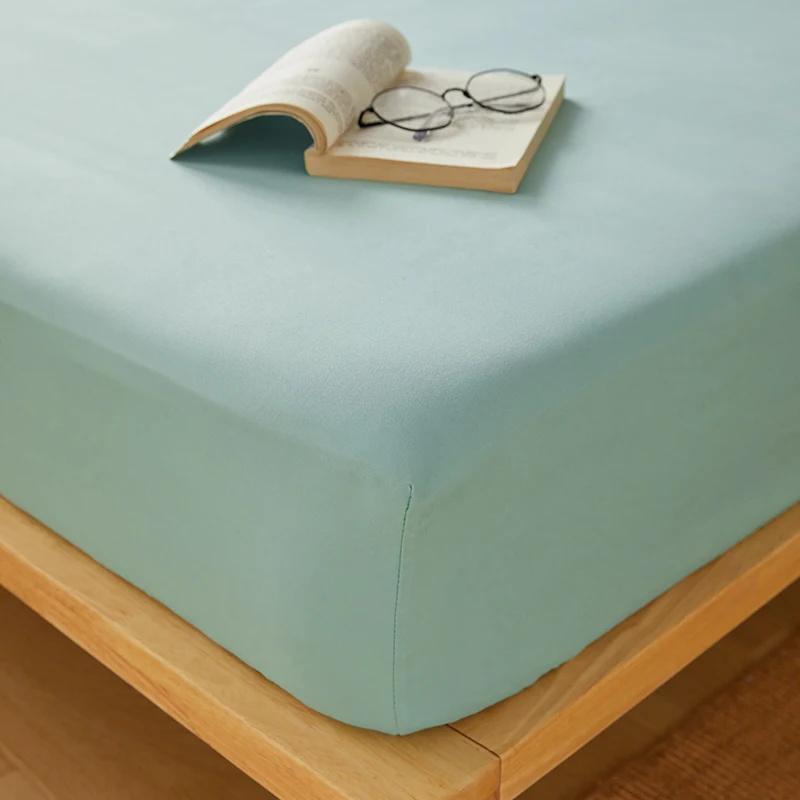 Solid Color Brushed Fitted Bed Sheet Set Soft Comfortable Non Slip Mattress Protector Cover for Single Double Cotton Fitted Sheet Soild Color
