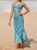 Women Summer Dress Sleeveless Hollowed See-through Slit Beach  Cover-up Dress