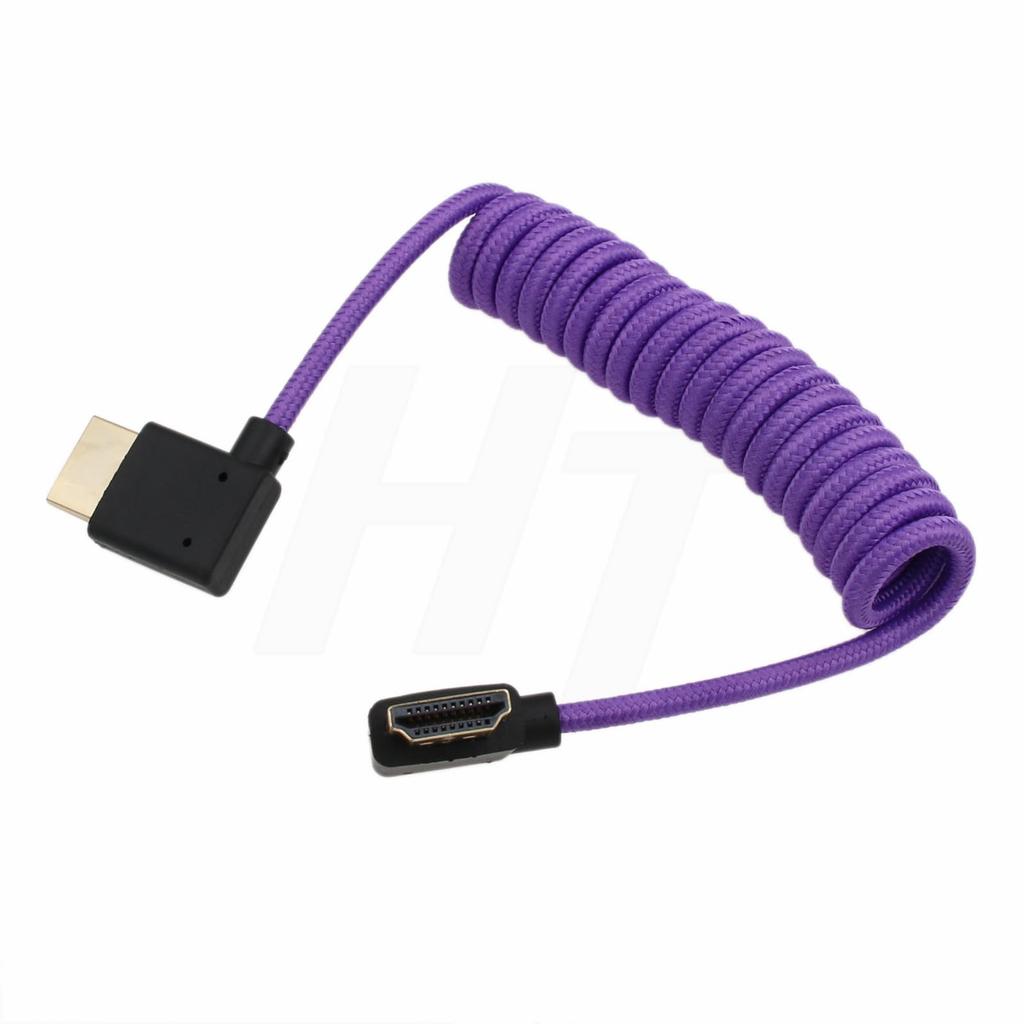 HangTon HDMI to HDMI 4K 8K 60p Cable Right Angle Braided Coiled for Panasonic Sony Canon Nikon ZCAM Camera Atomos Ninja V SmallHD Blackmagic Monitor