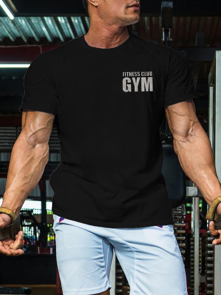 UnisexS Lightweight Breathable Gym TShirt with Dumbbell Fitness Club Gym Print Regular Fit Round Neck Athletic Shirt