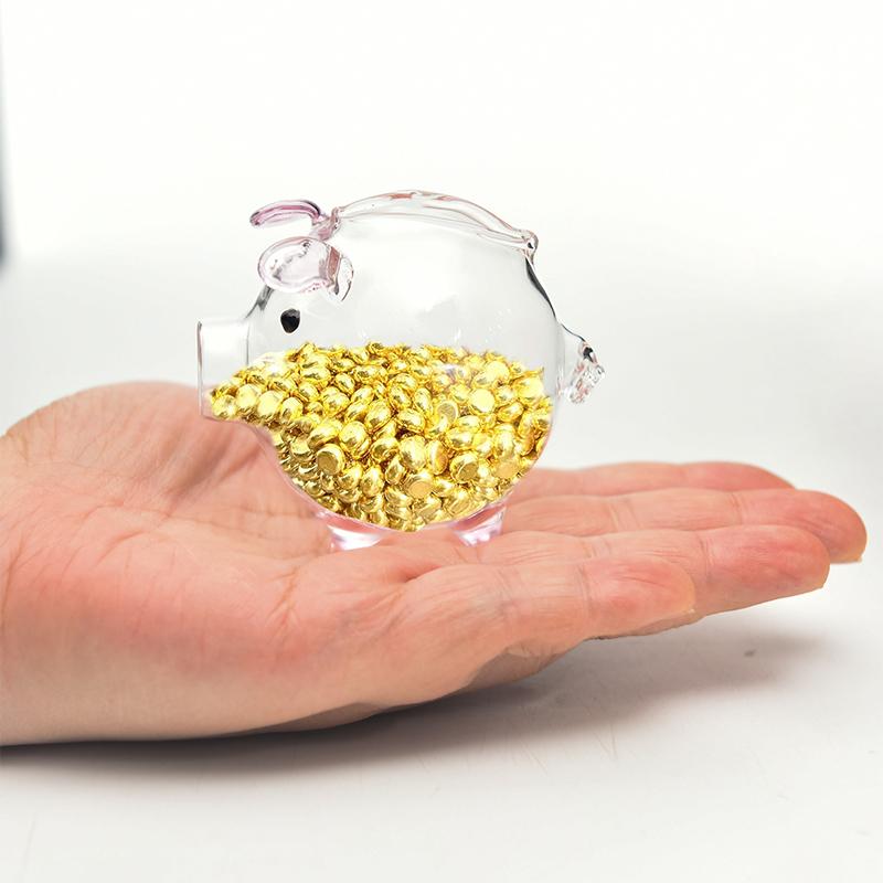 Mini Pig Money Jar Golden Beans Storage Box Transparent Piggy Bank Gold Glass Pig Ornaments Portable Coin Bank Saving Box Gift