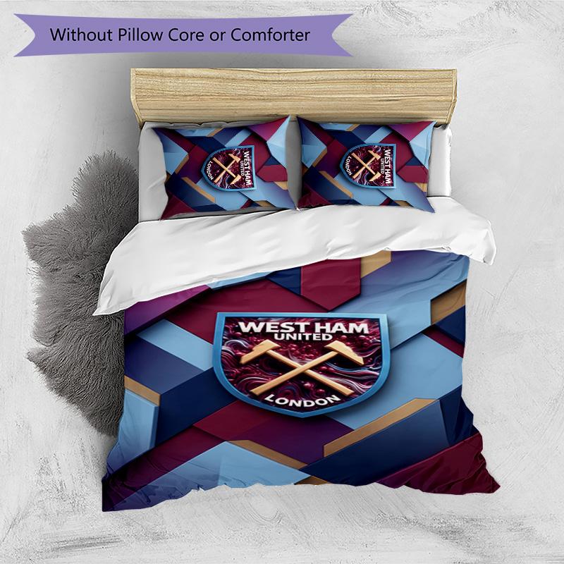 Set Lenzuola Stampato West Ham United Football 3 Pezzi, Comodo Set Copripiumino per Camera da Letto Amico della Pelle