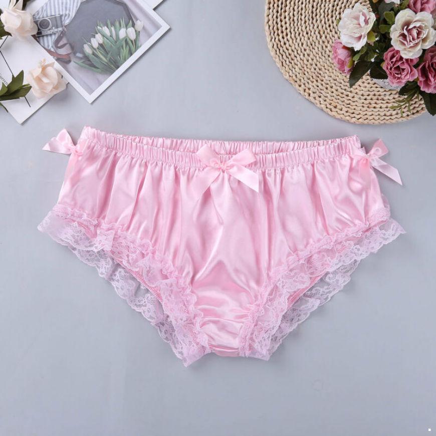 Men's Sexy Lingerie Shiny Ruffled Frilly Sissy Bikini Briefs Thong Panties Underwear Satin Shorts