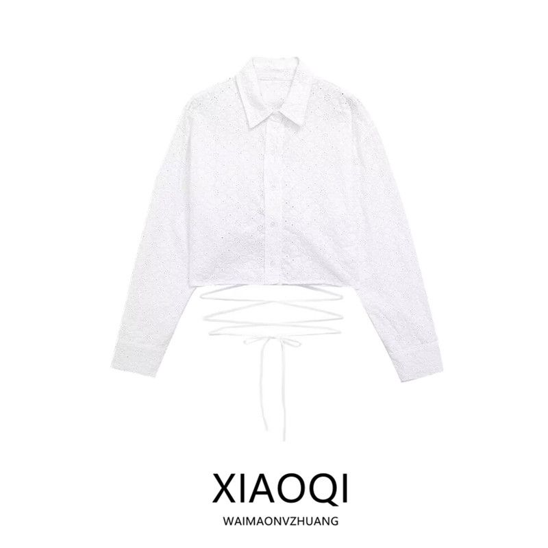 Fashion Wind 2024 New Fall Women's Clothing Stylish Long Sleeves All-Matching Hollow Embroider Short Shirt 7102001