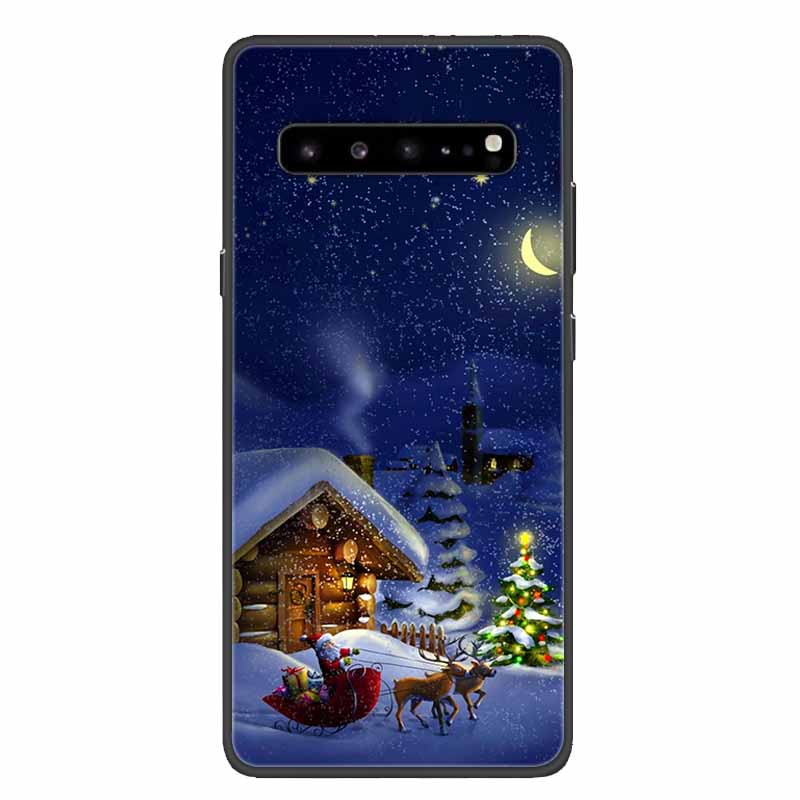 Christmas Phone Cases For Samsung Galaxy S10 /Galaxy S10e /Galaxy S10 Plus Case Black Silicone Soft Santa Claus TPU Bumper Funda