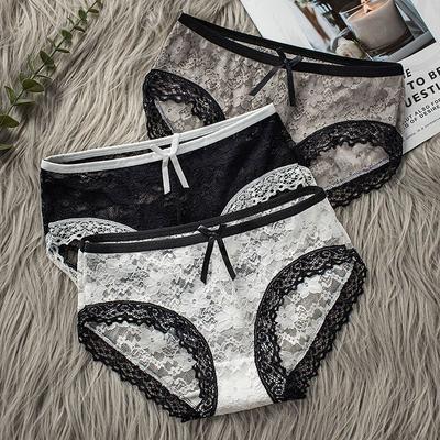 Französische Sexy Spitze Mid-Waist Slips Damen Ultra-dünne Mesh Unterwäsche Weiche Atmungsaktive Slips