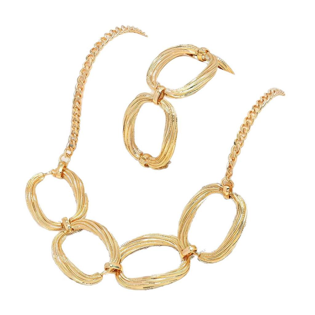 Trendy Geometric Metal Choker & Necklace Bracelet Set