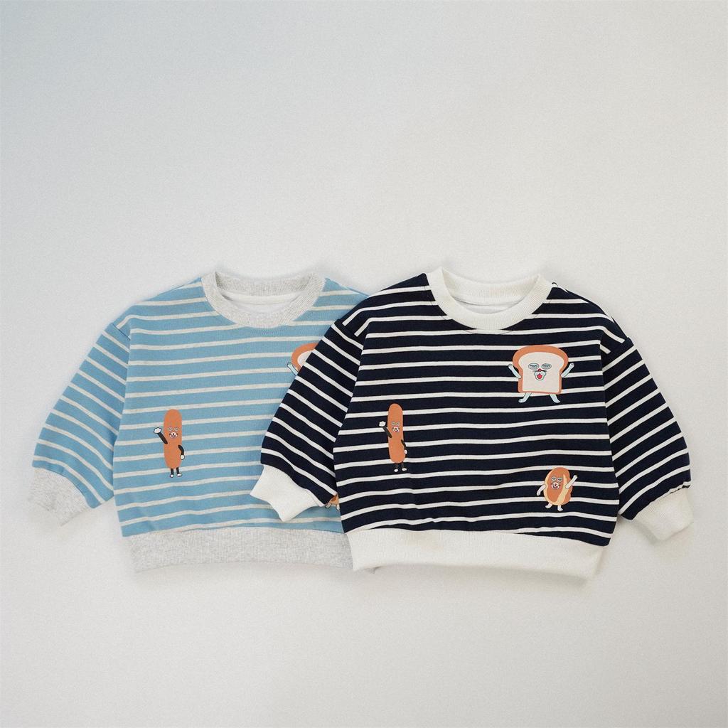 Kids' Striped Cartoon Hoodie - Autumn 2025 Korean Style Long Sleeve Unisex Pullover