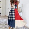 Womens Sleeveless V Neck Wrap Maxi Dress Patriotic Flag Print Floral Swing Summer Sundress Casual High Waist